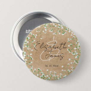 Baby's Breath Floral Rustic Boho Farmhouse Wedding Button