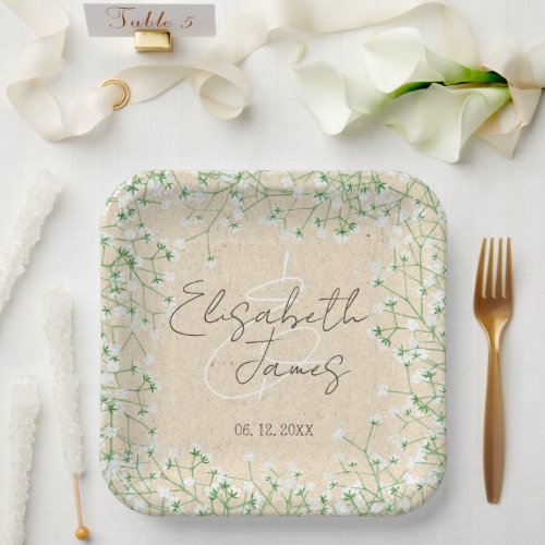 Babys Breath Floral Rustic Boho Farmhouse Wedding Paper Plates