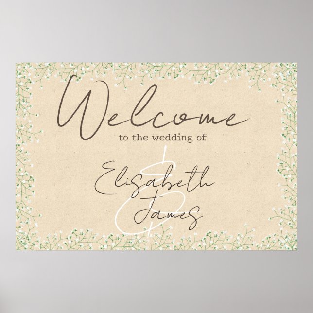 Baby's Breath Floral Rustic & Boho Wedding Welcome Poster (Front)