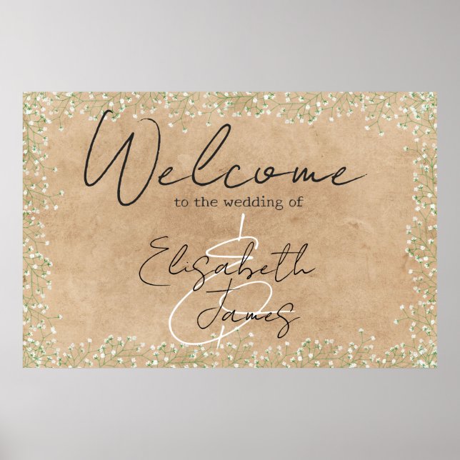 Baby's Breath Floral Rustic & Boho Wedding Welcome Poster (Front)