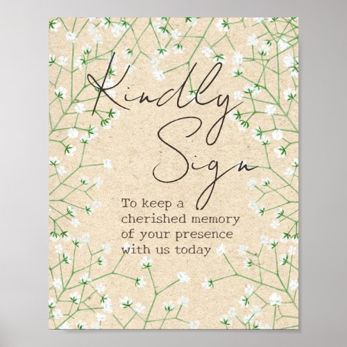 Babys Breath Floral Rustic Kindly Sign Guest Book