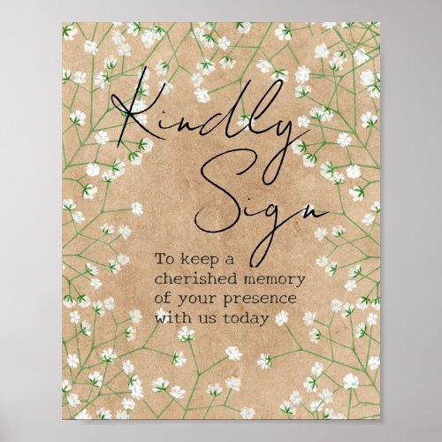 Babys Breath Floral Rustic Kindly Sign Guest Book