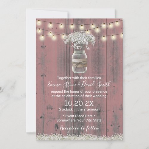 Babys Breath Floral Rustic Pink Barn Wood Wedding Invitation