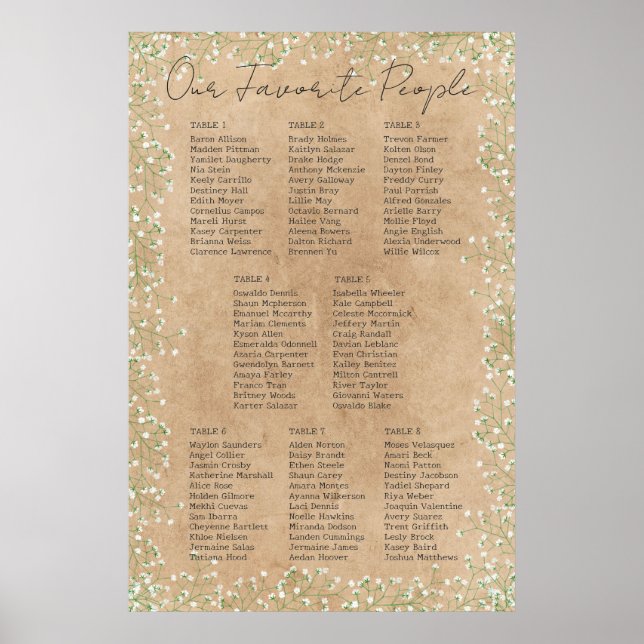  Baby's Breath Floral Rustic Wedding Seating Chart (Front)