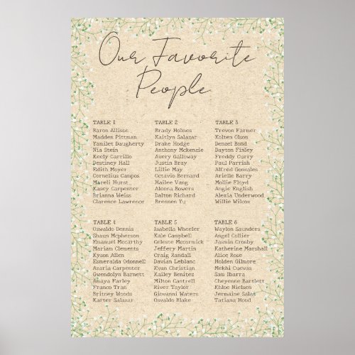  Babys Breath Floral Rustic Wedding Seating Chart