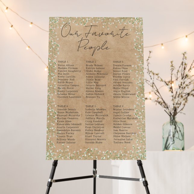  Baby's Breath Floral Rustic Wedding Seating Chart Foam Board (In Situ (Stand))