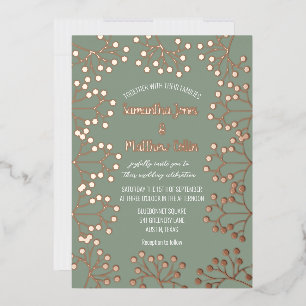 Baby's Breath Floral Sage Green Gold Foil Wedding Invitation