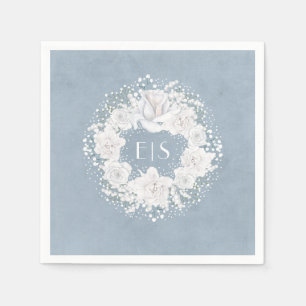 Baby's Breath Floral White and Dusty Blue Paper Napkins