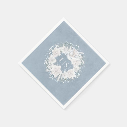 Baby's Breath Floral White and Dusty Blue Paper Napkins Zazzle