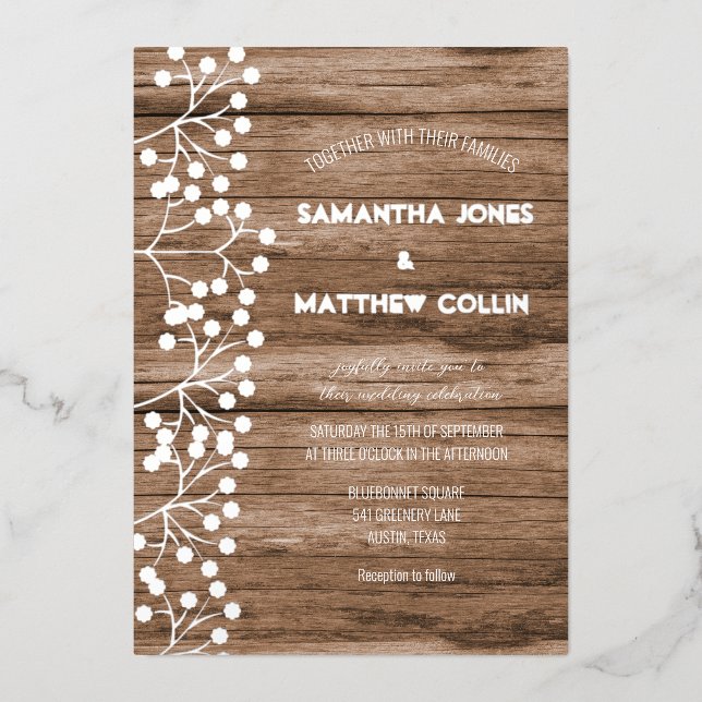 Baby's Breath Floral Wildflower Gold Foil Wedding Foil Invitation (Front)
