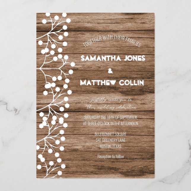 Baby's Breath Floral Wildflower Gold Foil Wedding Invitation (Front)