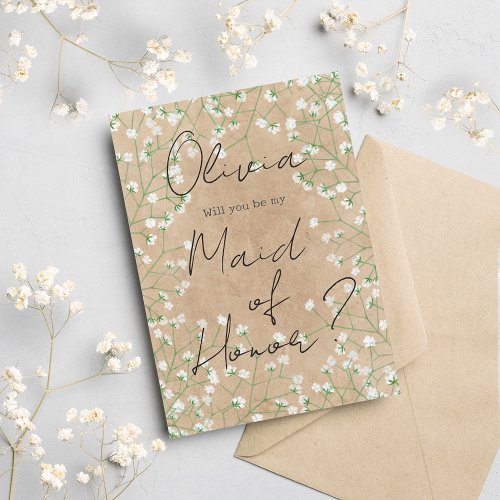  Babys Breath Floral Will You Be My Maid of Honor Invitation