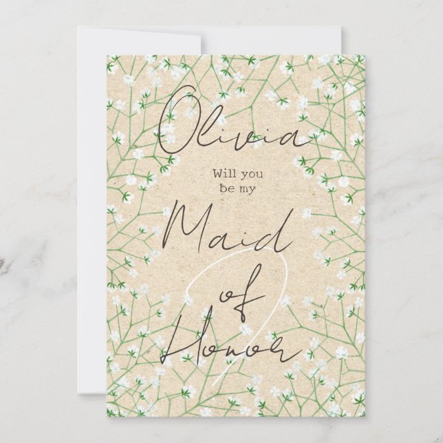  Baby's Breath Floral Will You Be My Maid of Honor Invitation (Front)