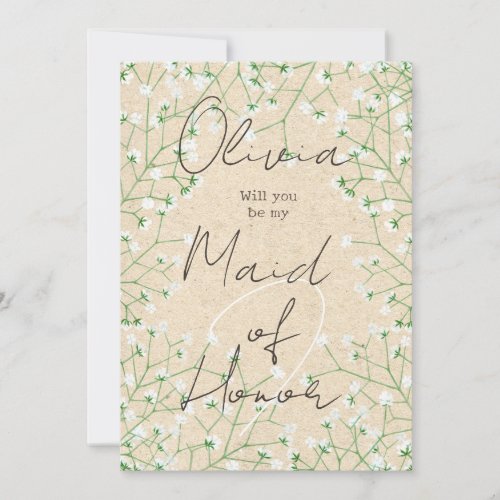  Babys Breath Floral Will You Be My Maid of Honor Invitation