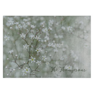 Baby's Breath Flower Photography With Family Name Cutting Board