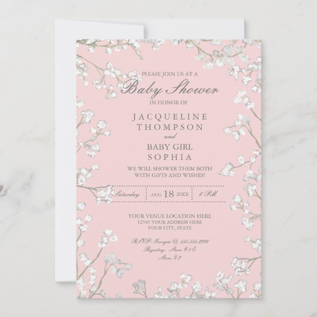 Babys Breath Flower Wreath Rustic Girl Baby Shower Invitation (Front)