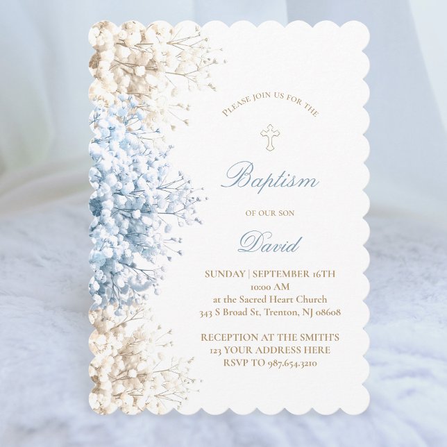 Baby's Breath flowers baby boy Baptism Invitation (Creator Uploaded)