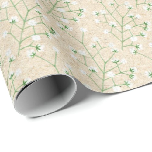    Babys Breath Flowers Boho Chic Baptism Wedding Wrapping Paper