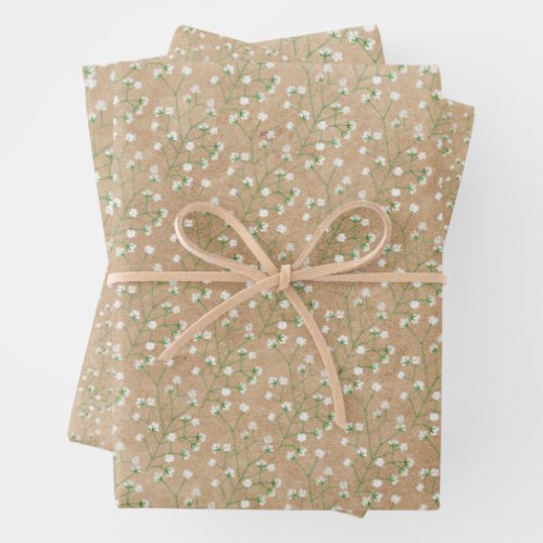    Babys Breath Flowers Boho Chic Baptism Wedding Wrapping Paper Sheets