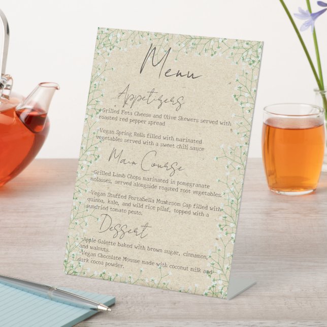  Baby's Breath Flowers Boho Farmhouse Wedding Menu Pedestal Sign (In SItu)