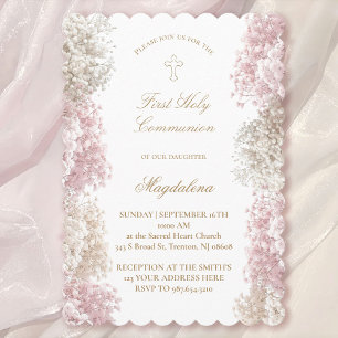 Baby's Breath flowers First Communion Invitation