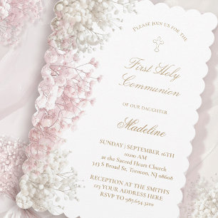 Baby's Breath flowers First Communion Invitation