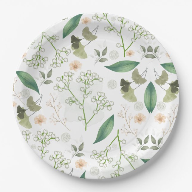 Baby's Breath Flowers Paper Plates (Front)