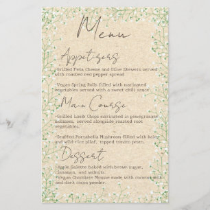     Baby's Breath Flowers Rustic Boho Wedding Menu
