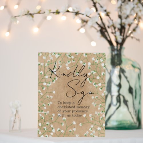 Babys Breath Flowers Rustic Kindly Sign Guest Book