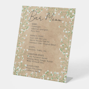 Baby's Breath Flowers Rustic Wedding Bar Menu Sign