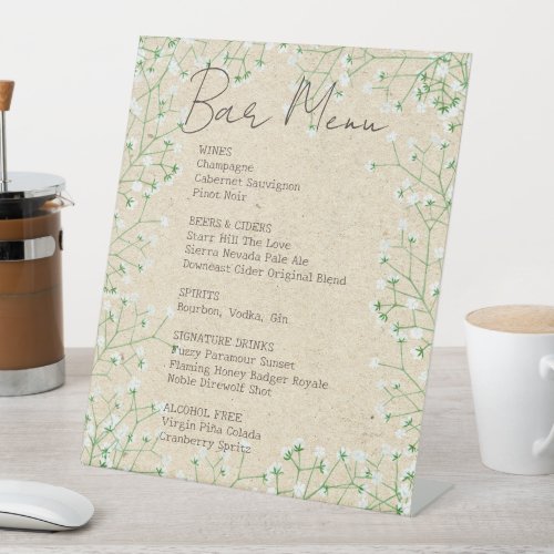 Babys Breath Flowers Rustic Wedding Bar Menu Sign