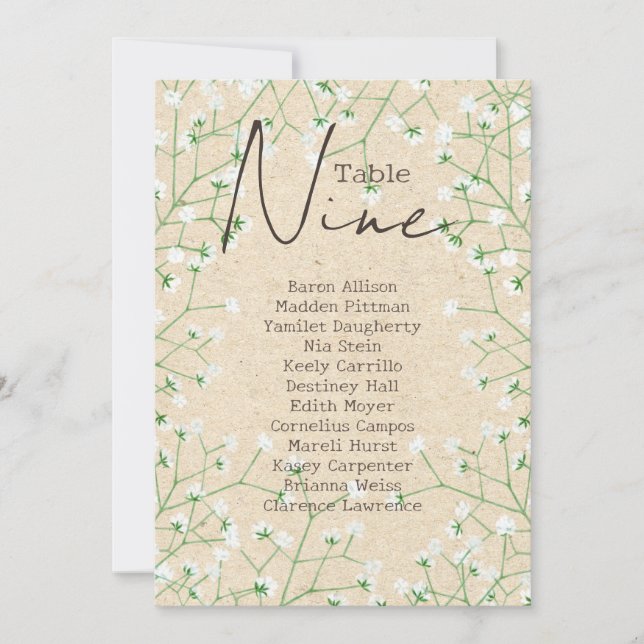 Baby's Breath Flowers Rustic Wedding Seating Chart Invitation (Front)