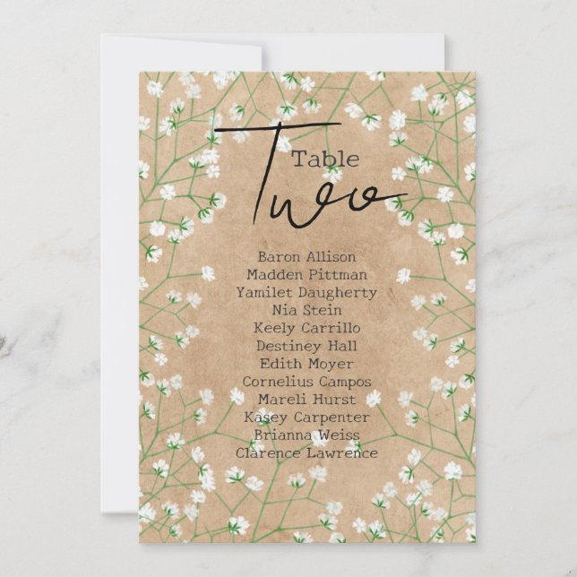 Baby's Breath Flowers Rustic Wedding Seating Chart Invitation (Front)