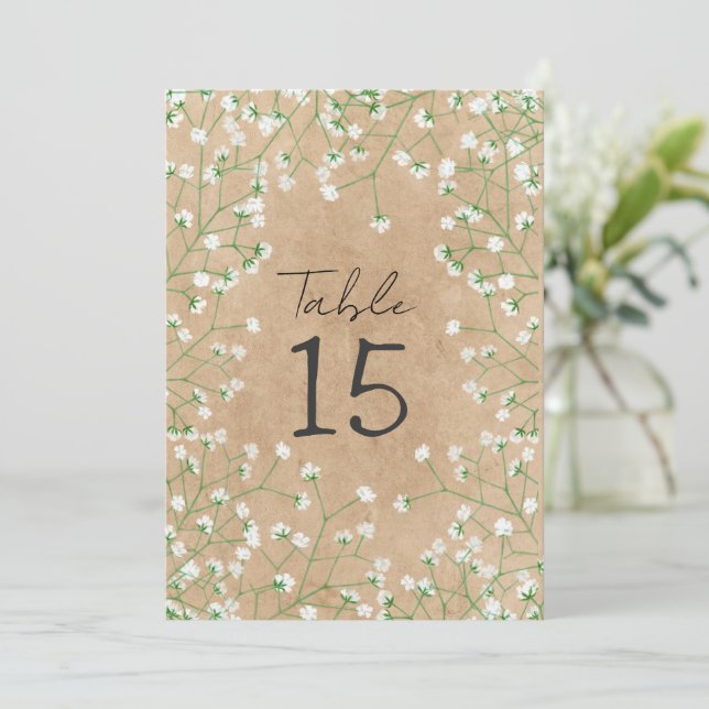  Baby's Breath Flowers Rustic Wedding Table Number (Standing Front)