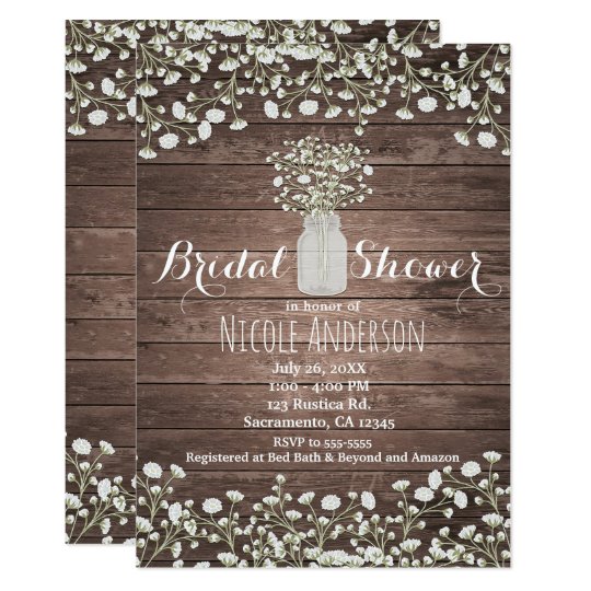 Baby's Breath Flowers Rustic Wood Bridal Shower Invitation | Zazzle.com
