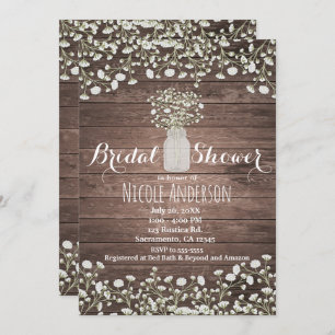 Baby's Breath Flowers Rustic Wood Bridal Shower Invitation