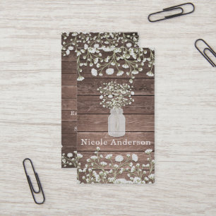 Baby's Breath Flowers Rustic Wood Country Chic Business Card