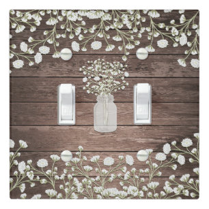 Baby's Breath Flowers Rustic Wood Farmhouse Chic Light Switch Cover