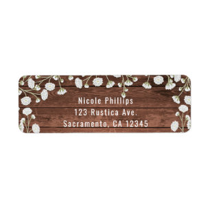 Baby's Breath Flowers & Wood Elegant Rustic Party Label