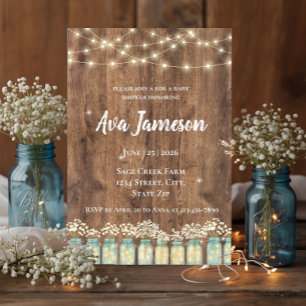 Baby's Breath Glowing Mason Jar Rustic Baby Shower Invitation