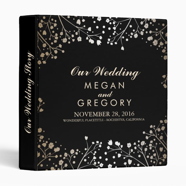 Baby's Breath Gold and Black Wedding Binder (Front/Spine)