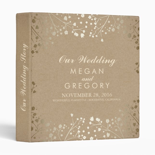 Baby's Breath Gold and Kraft Brown Wedding Binder (Front/Spine)