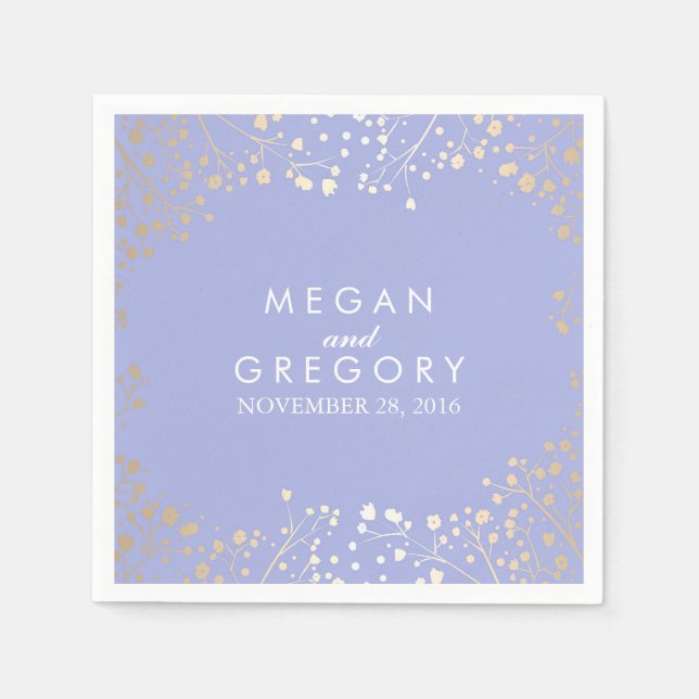 Baby's Breath Gold and Lavender Floral Wedding Napkins (Front)
