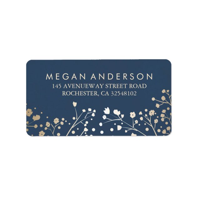 Baby's Breath Gold And Navy Wedding Label