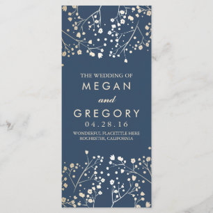 Baby's Breath Gold and Navy Wedding Programs
