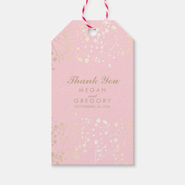 Baby's Breath Gold And Pink Wedding Gift Tags