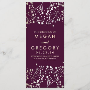 Baby's Breath Gold and Plum Wedding Programs