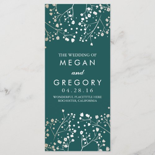 Babys Breath Gold and Teal Wedding Programs