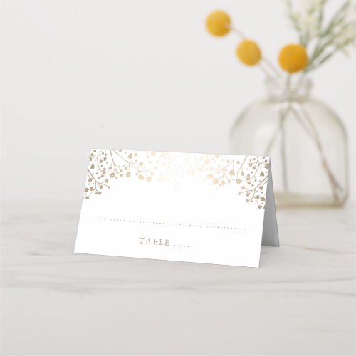 Babys Breath Gold and White Elegant Wedding Place Card