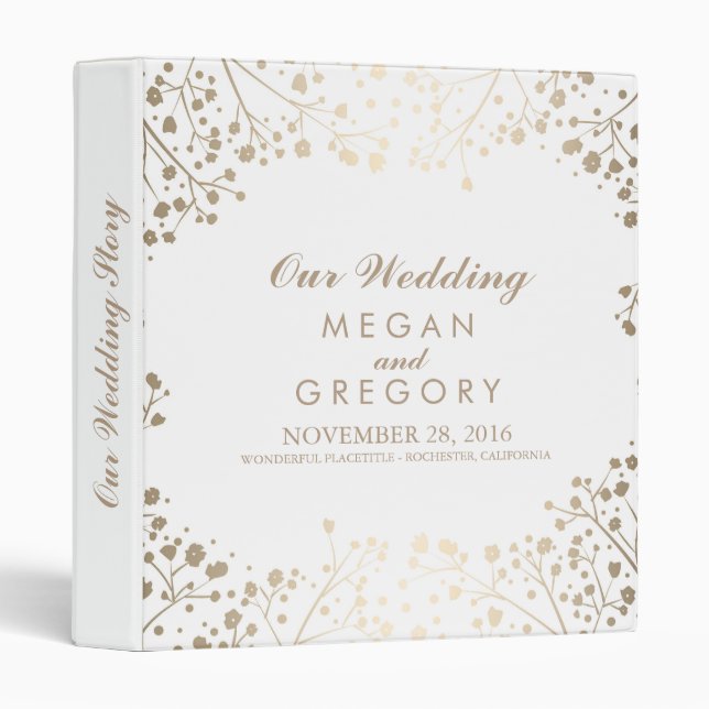 Baby's Breath Gold and White Wedding Binder (Front/Spine)